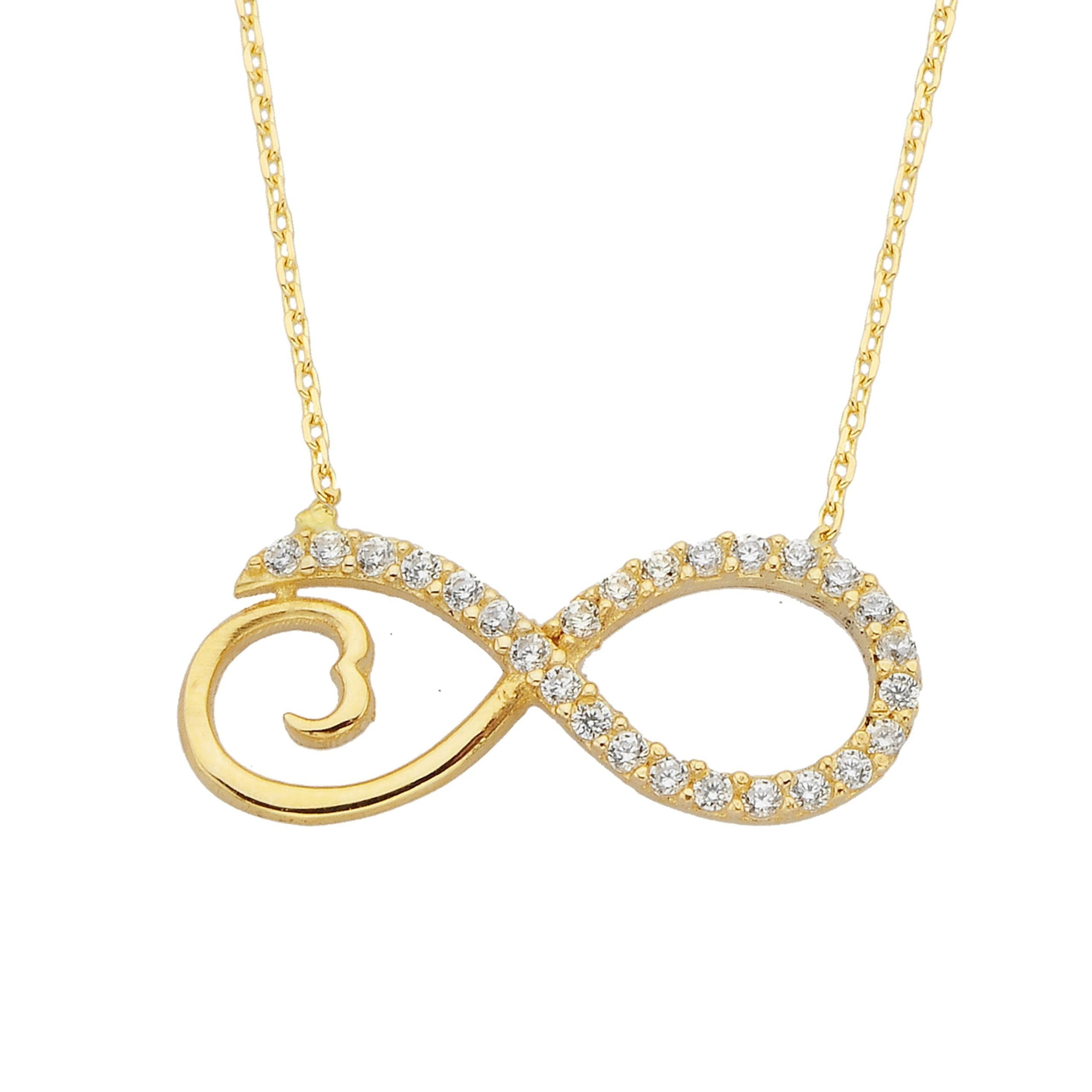 14K Real Solid Gold Infinity Forever Love Pendant Necklace for Women Design with White Cubic Zirconia Stones Charm Dainty Cute Jewelry | Best Birthday Gift